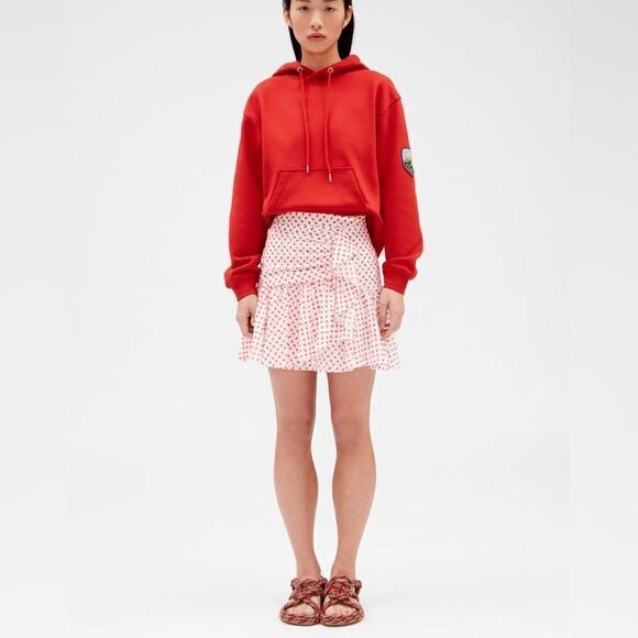 Claudie Pierlot mini ruffled cotton skirt white with red flowers - Picture 9 of 15